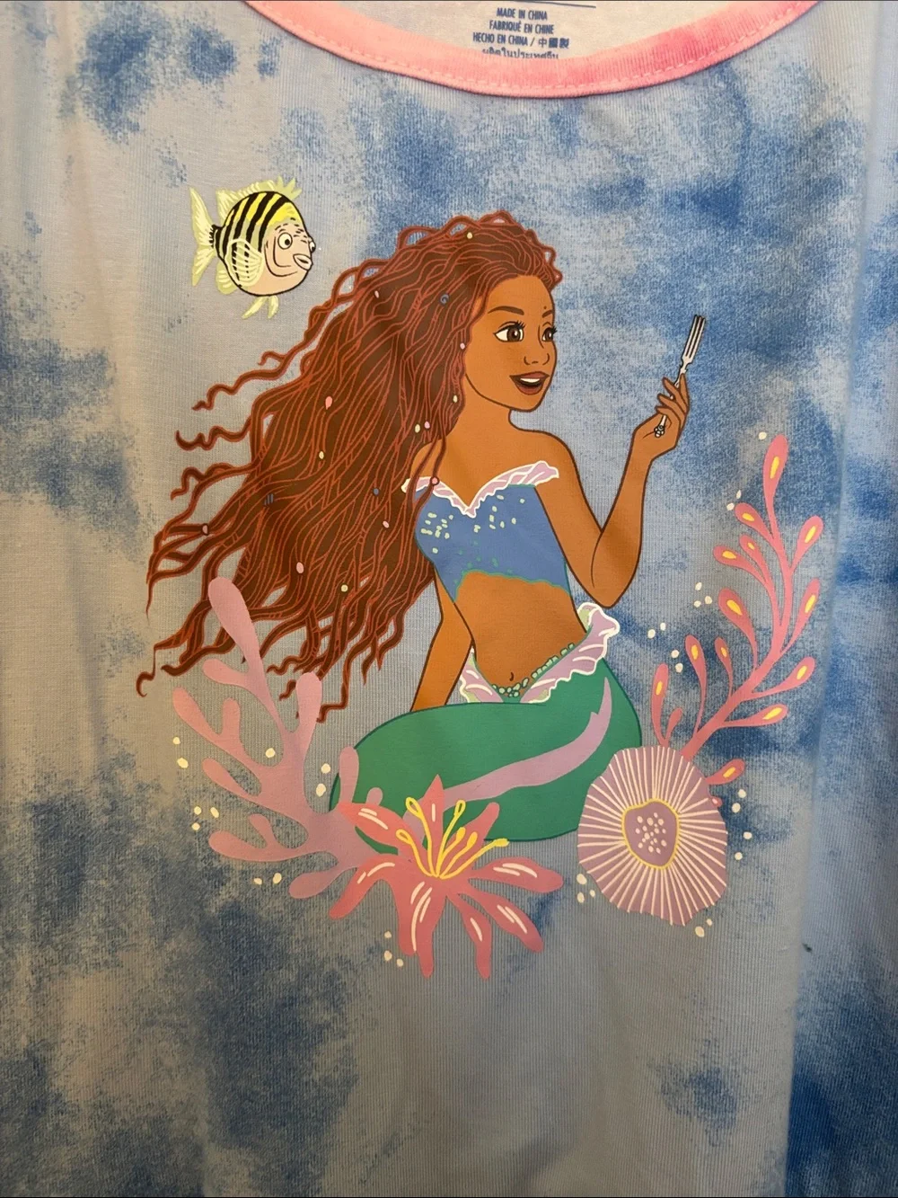 Disney Girls' aThe Little Mermaid Tiered Tie-Dye Dress in Blue, Green, Pink